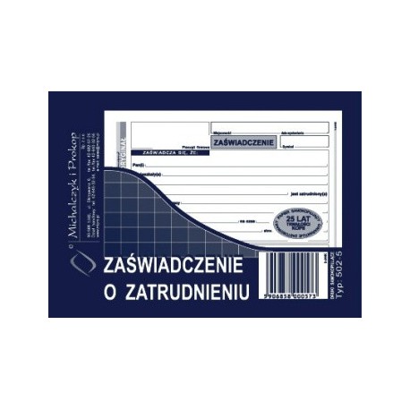 Zaświadczenie o zatrudnieniu A6 o+k 502-5