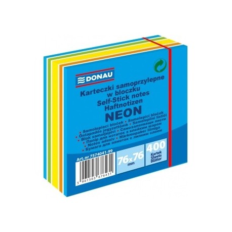 Notes samoprzylepny Donau 76x76 mm niebieski mix neon pastel 400 kartek 7574041-99