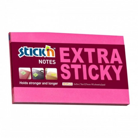 Notes samoprzylepny Stickn 76x127 mm Extra sticky różowy neon 90 kartek 21675 (12)